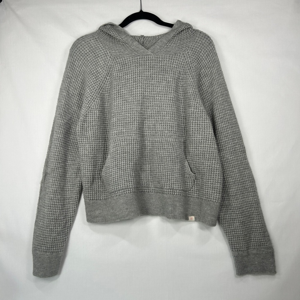 Celebrity Pink Grey Waffle Knit Hooded Sweater – Kangaroo Pocket – Large
